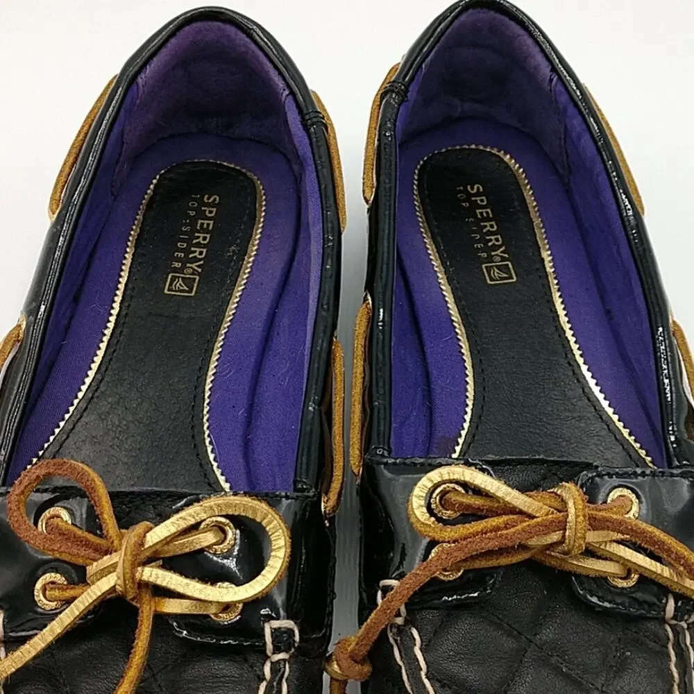 Sperry Top-sider Audrey Black Quilted Leather Boat size 8 1/2M